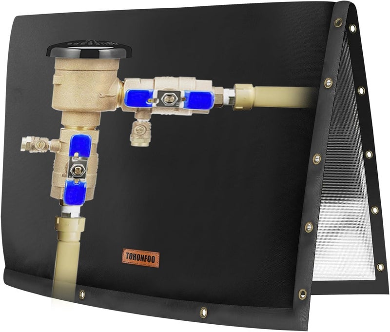 TOHONFOO 2-Way Opening Backflow Preventer Pipe Insulation Cover (5°F) - Irrigation Sprinkler Valve Cover - Water Well Pump Cover - Sturdy 5 Layers for Winter Freeze Protection (36" W x 24" H, Black) - Image 1